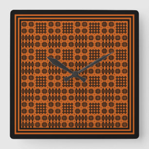 Square Clock: Welsh Tapestry Pattern: Terracotta Wall Clock