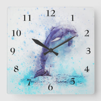 Square clock with a Beautiful dolphin