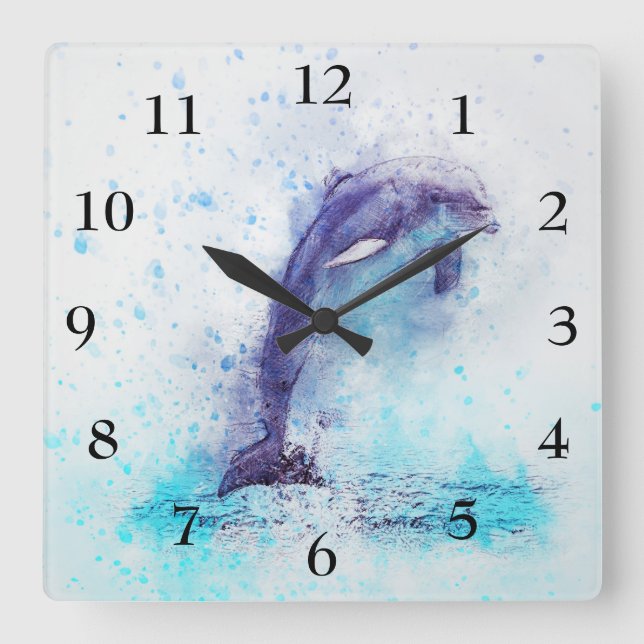 Square clock with a Beautiful dolphin (Front)