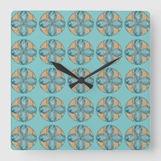 Square Clock with Turquoise Flower Design