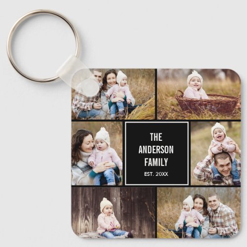 Square Collage Editable Color Photo Keychain