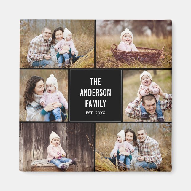 Square Collage Personalized Photo Magnet (Front)