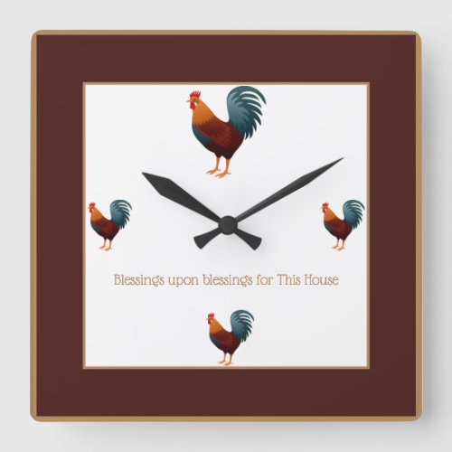 Square Colorful Chicken Clock_Blessings Upon Square Wall Clock