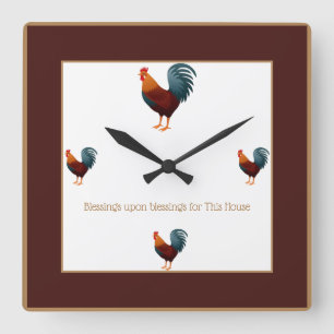 Square Colorful Chicken Clock-Blessings Upon Wall Clock