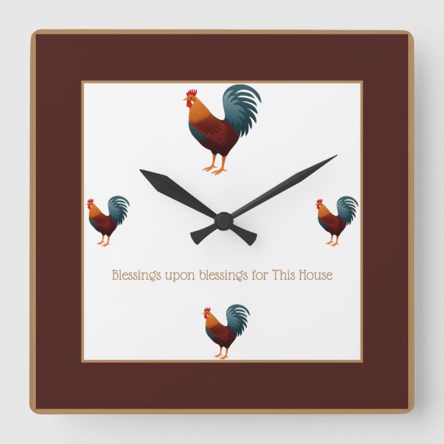 Square Colorful Chicken Clock-Blessings Upon Wall Clock (Front)