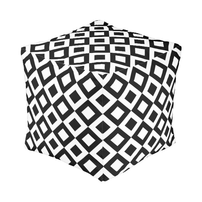 Square Comforter, Black and White Tiles Design Pouf (Angled Front)