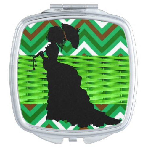 Square Compact Mirror African Woman Green