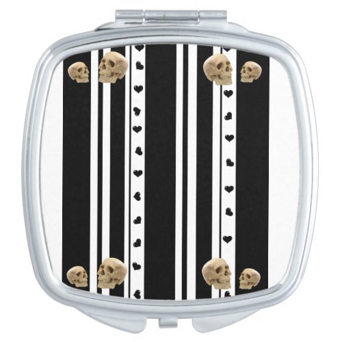 Square Compact Mirror Black White Stripe Skulls