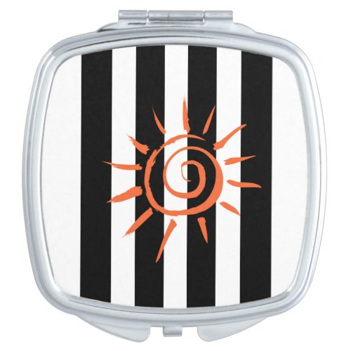 Square Compact Mirror Black White Stripe Star