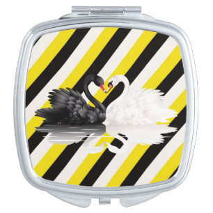 Square Compact Mirror Black Yellow Stripe Swan