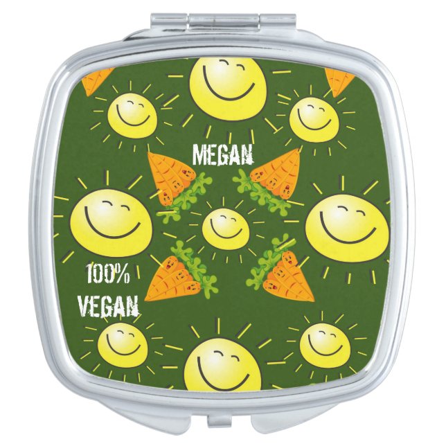 Square Compact Mirror Carrots, Sun, 100% Vegan (Front)