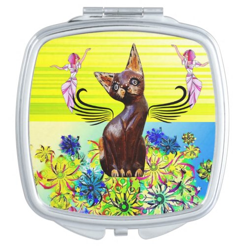 Square Compact Mirror Cat Kitten Floral Fairy