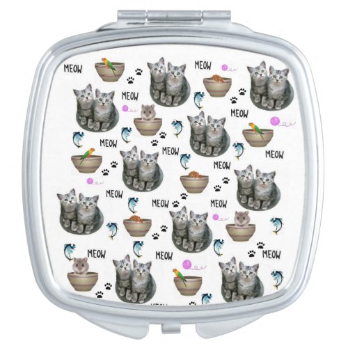 Square Compact Mirror Cats Meow Kittens