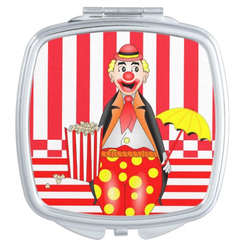 Square Compact Mirror Clown Red Stripe Popcorn