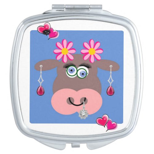 Square Compact Mirror Cow Jewelry Pink Hearts