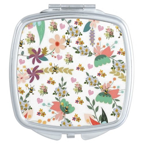 Square Compact Mirror Floral Bumblebee