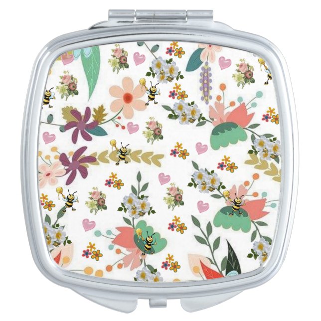 Square Compact Mirror Floral Bumblebee (Front)