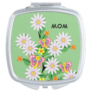 Square Compact Mirror Floral Butterfly Green Mom