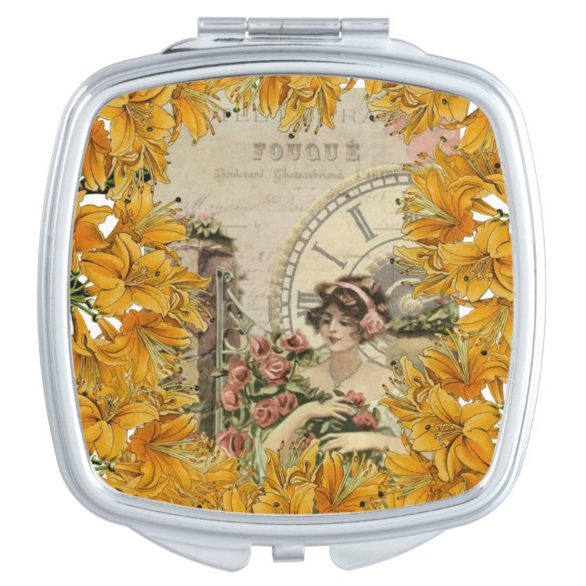 Square Compact Mirror Floral Victorian (Front)