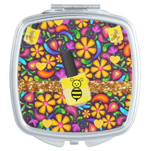 Square Compact Mirror Floral Yellow  Polish Bee