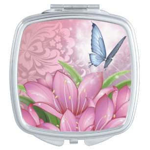 Square Compact Mirror/Flowers and Butterfly Mirror