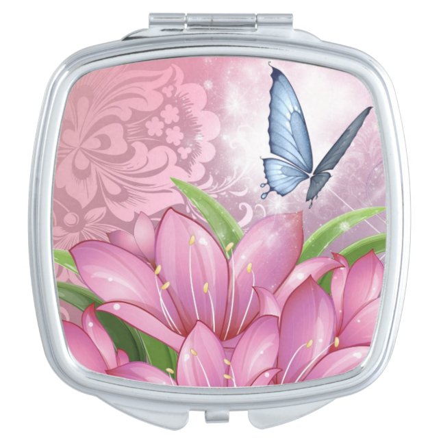 Square Compact Mirror/Flowers and Butterfly Mirror (Front)