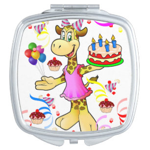 Square Compact Mirror Giraffe Birthday Cake
