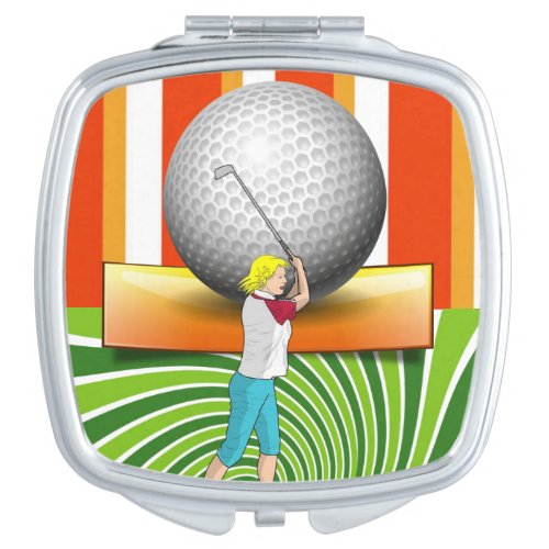 Square Compact Mirror Golf Ball Golfer Stripe