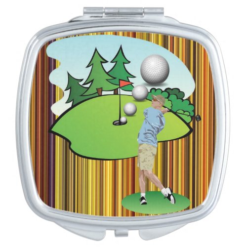Square Compact Mirror Golfer Stripe Golf Ball