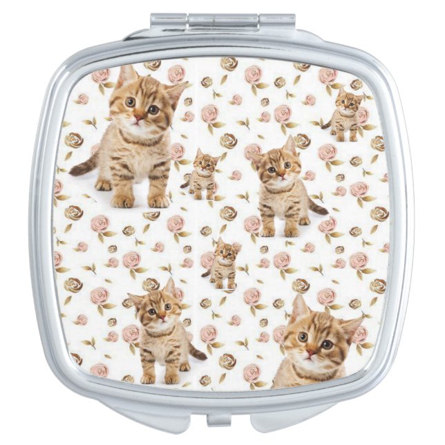 Square Compact Mirror Kitten Floral (Front)