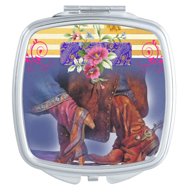 Square Compact Mirror Line Dancing Stripe Floral (Front)