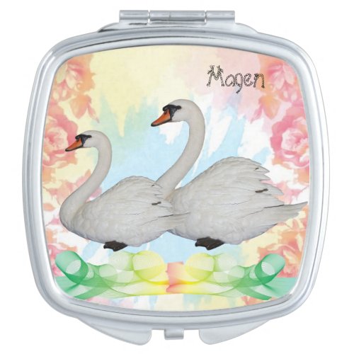 Square Compact Mirror Pastel Floral Swan