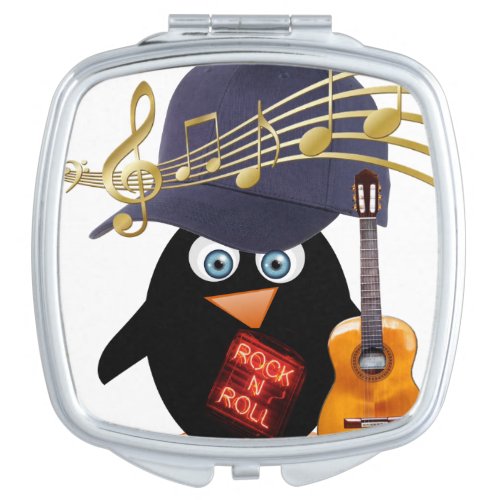 Square Compact Mirror Penguin Rock N Roll Guitar