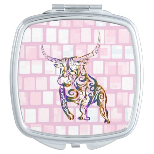 Square Compact Mirror Pink Brick Bull