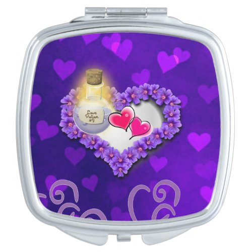 Square Compact Mirror Pink Hearts