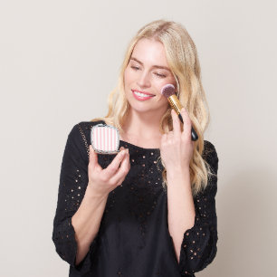 Square Compact Mirror Pink & White Stripe