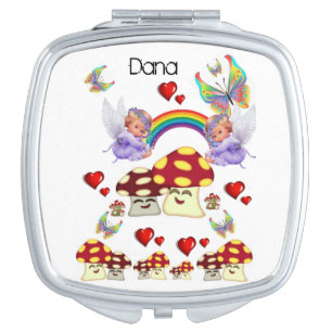 Square Compact Mirror Rainbow Butterfly Mushroom