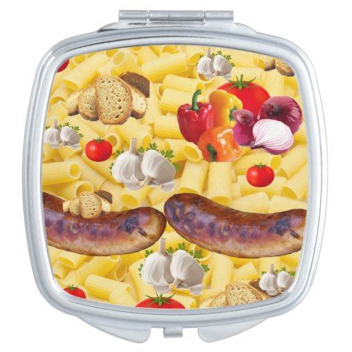 Square Compact Mirror Sausage Pasta Tomato