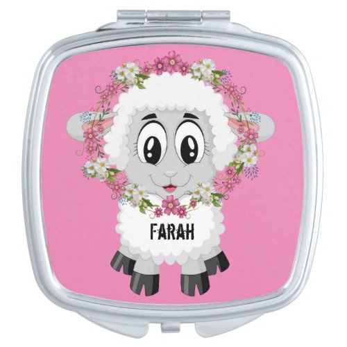 Square Compact Mirror Sheep Floral Pink