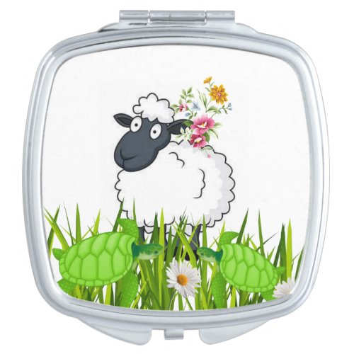 Square Compact Mirror Sheep Turtles Floral