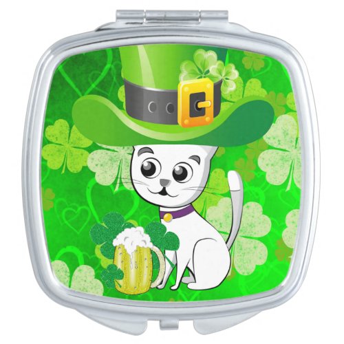 Square Compact Mirror St Patricks Cat Beer
