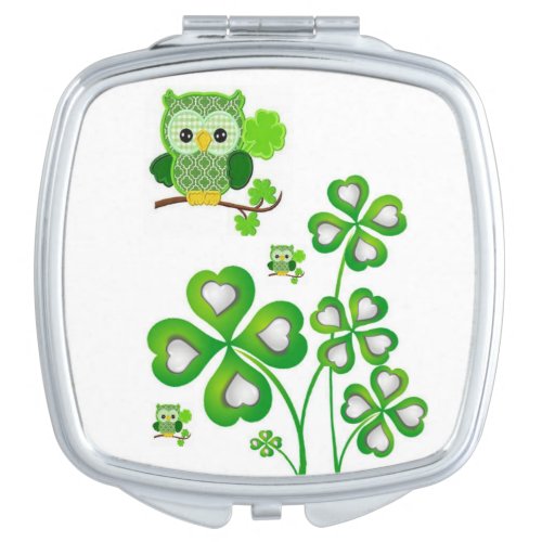 Square Compact Mirror St Patricks Day Owl