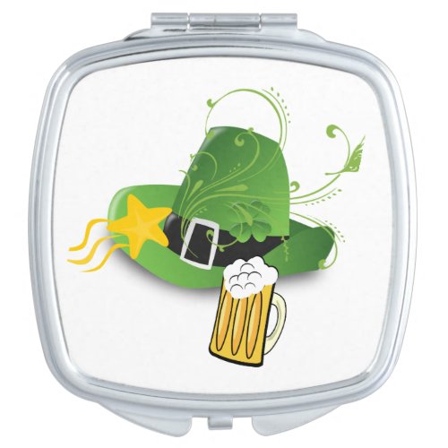 Square Compact Mirror St Patricks Hat Beer