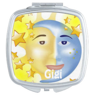 Square Compact Mirror Sun Moon Yellow Stars