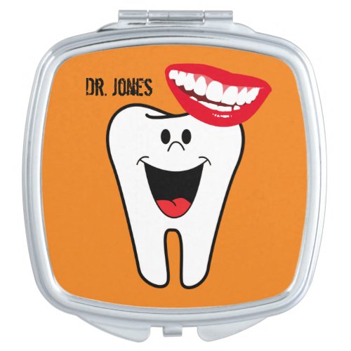 Square Compact Mirror Tooth Dentists Orange