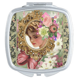 Square Compact Mirror Victorian Floral