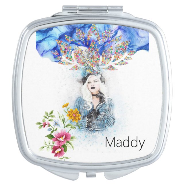 Square Compact Mirror Victorian Flowers Floral (Front)