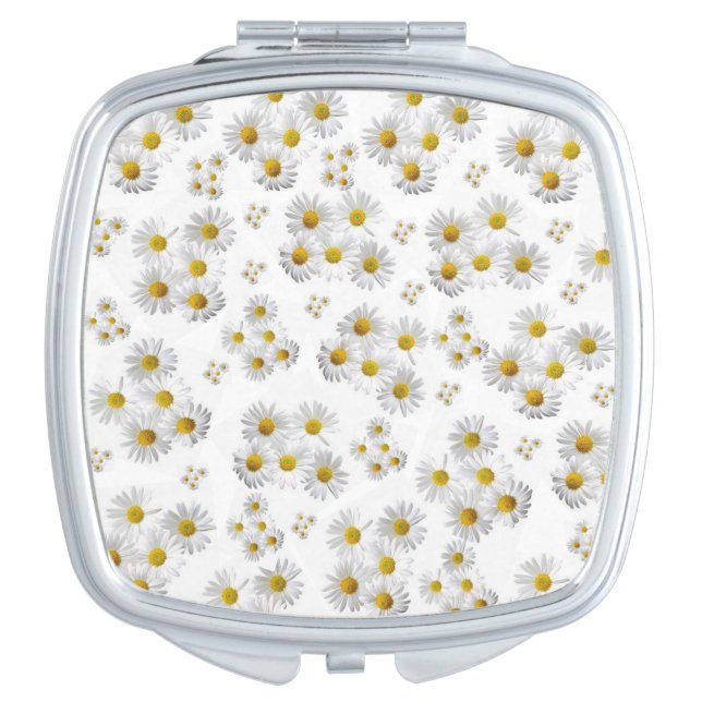 Square Compact Mirror White Daisy Floral (Front)