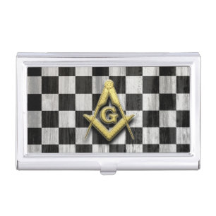 Square Compass and Checkers Business Card Case