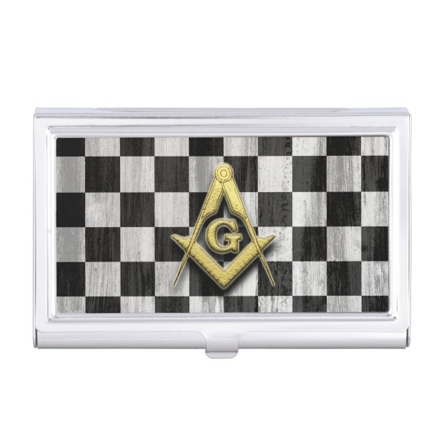 Square Compass and Checkers Business Card Case (Front)